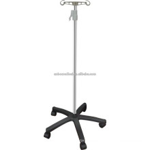 stainless steel I.V stand with five plastic legs